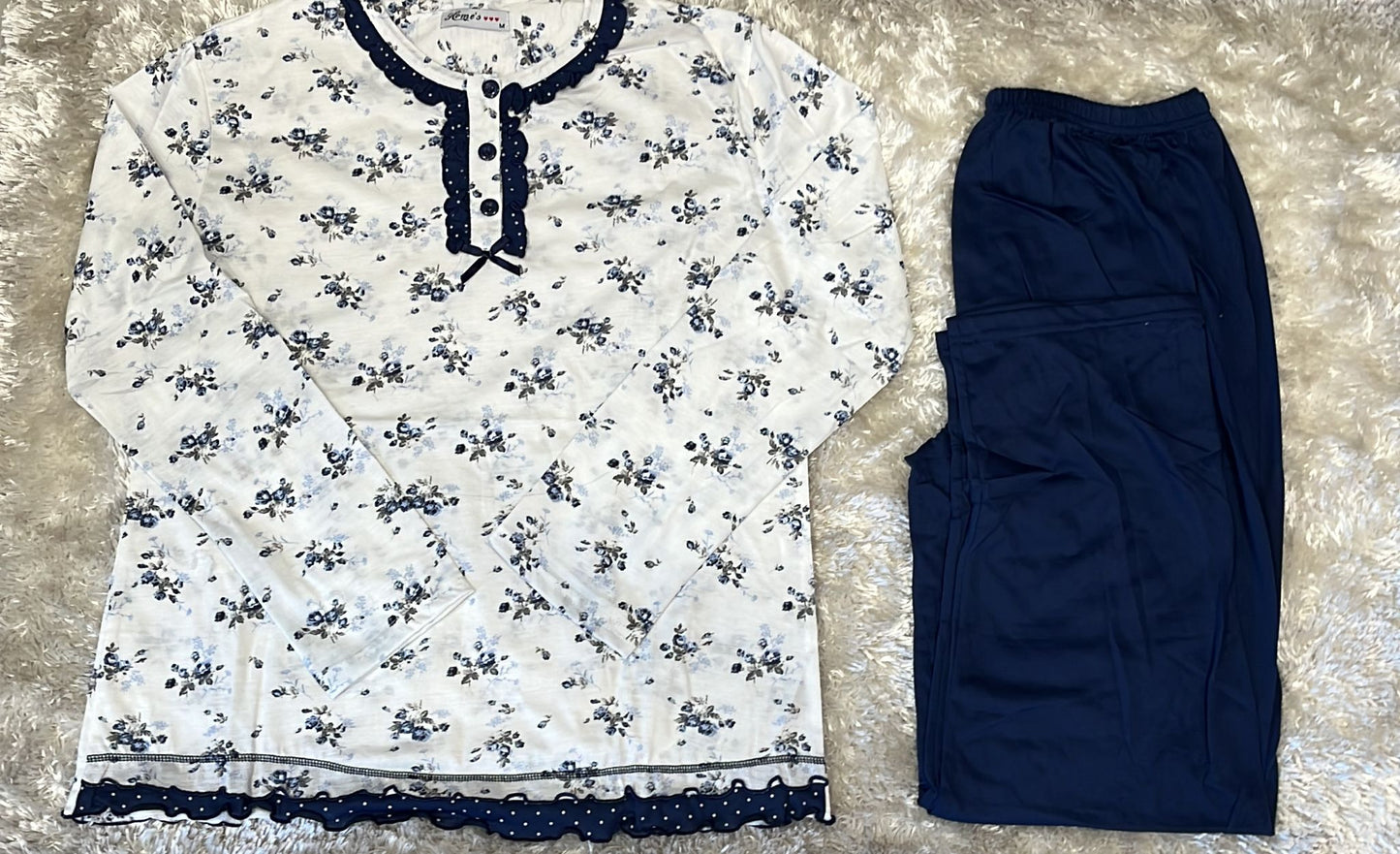 Pigiama donna in cotone con 3 bottoncini  Fantasia fiorellini