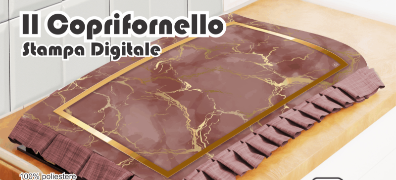 Coprifornello effetto marmo con volant  70x45cm