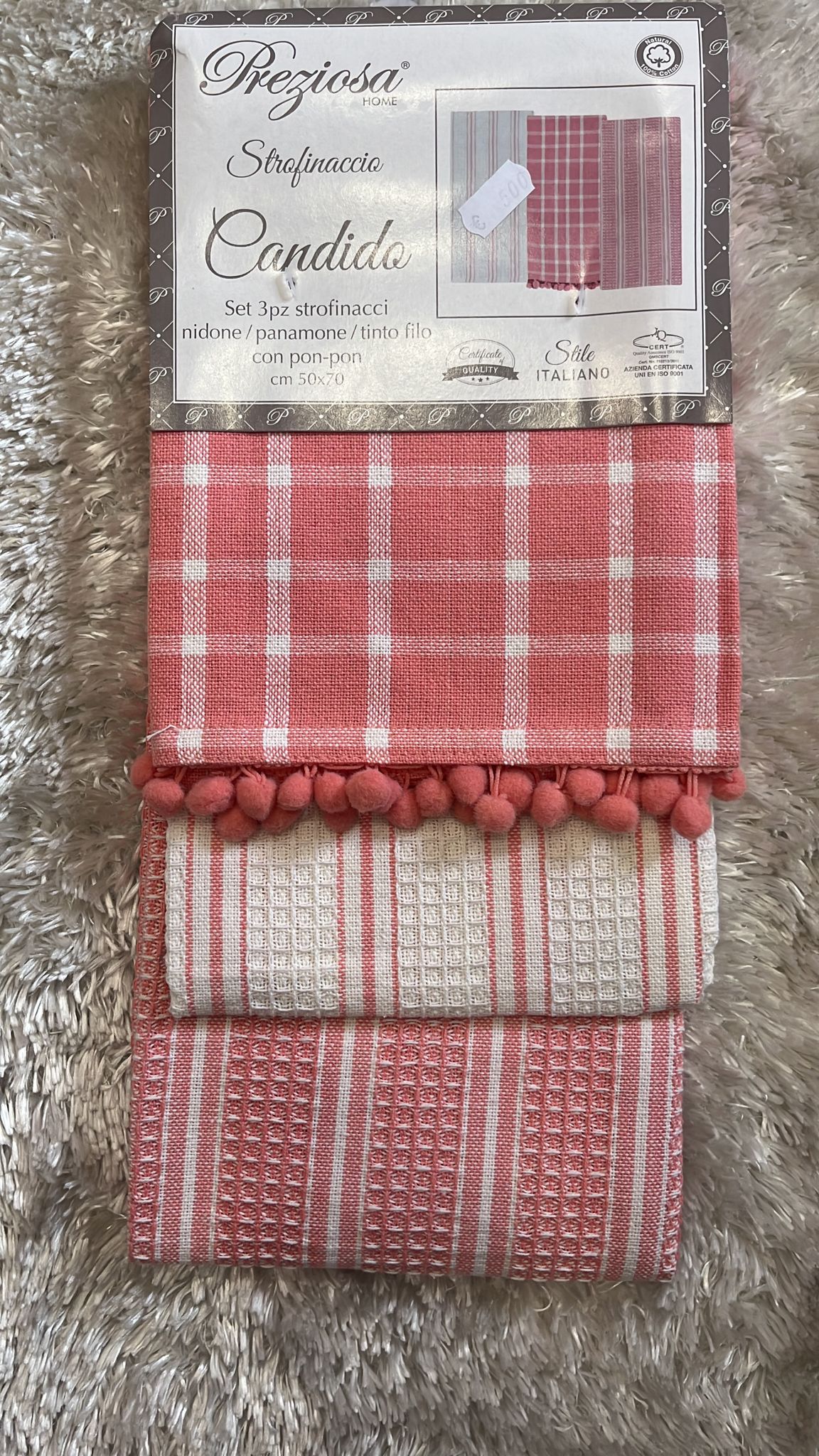 Set 3 strofinacci candida nido d ape e Panama 50x70