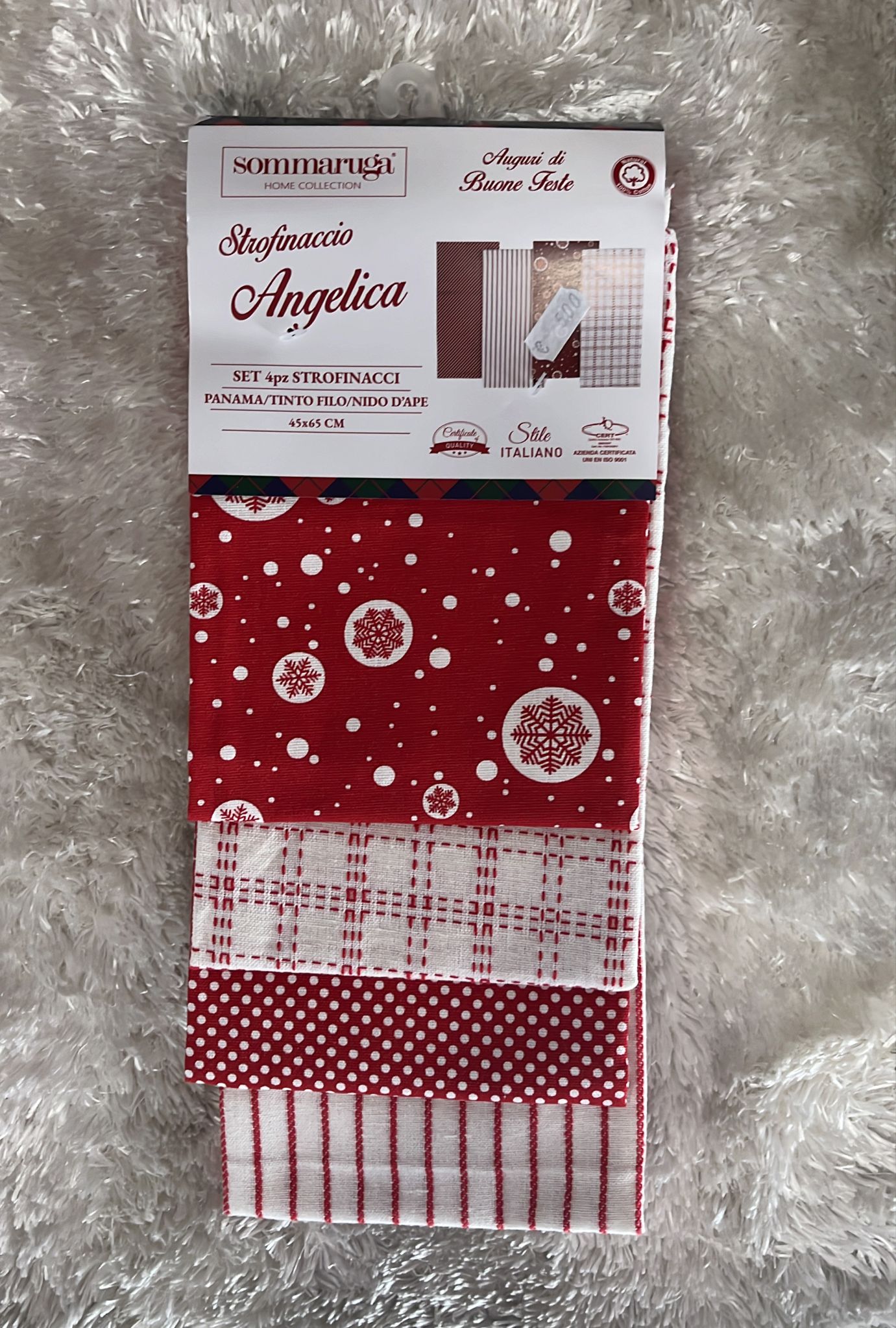 Set 4 pezzi strofinacci natalizi  Panama tinto filo nido d ape  45x65cm