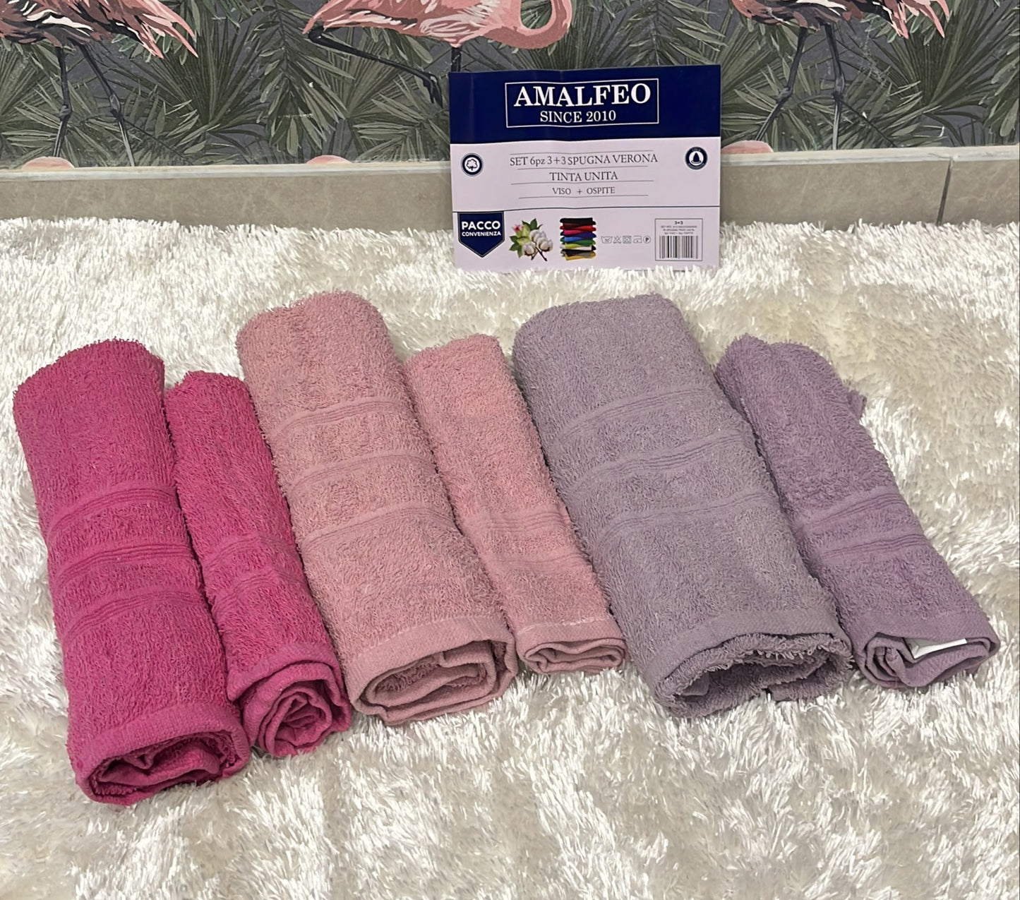 Set 3 + 3 in spugna 3 asciugamani viso 3 asciugamani ospiti