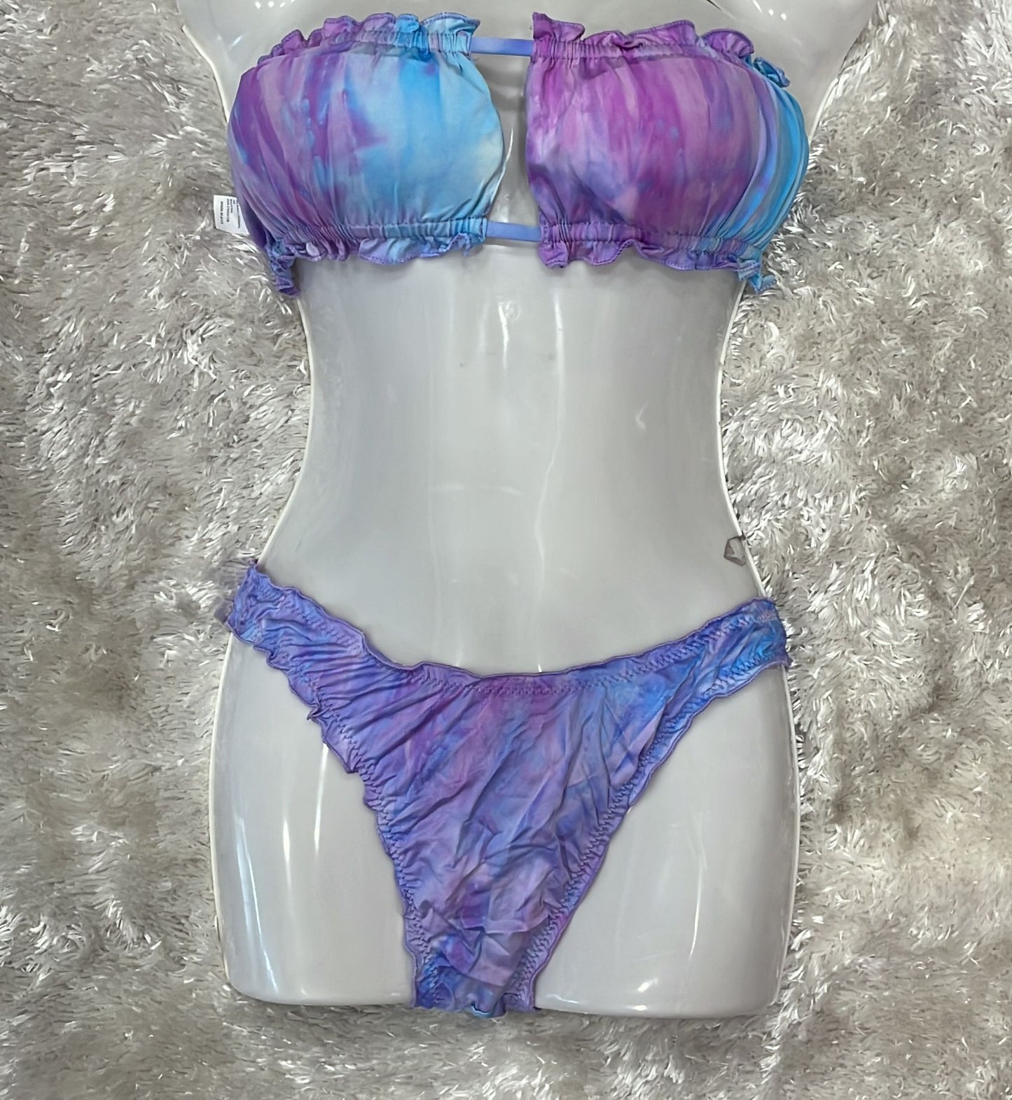 Costume fascia con coppe estraibili e laccetti regolabili E slip brasiliano  Fantasia arcobaleno
