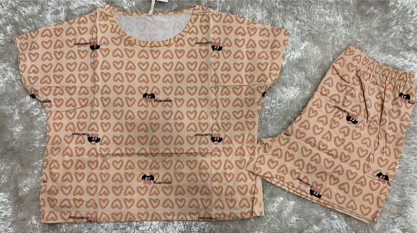 pigiama cotone elasticizzato con maglia crop top mezza manica e pantaloncini