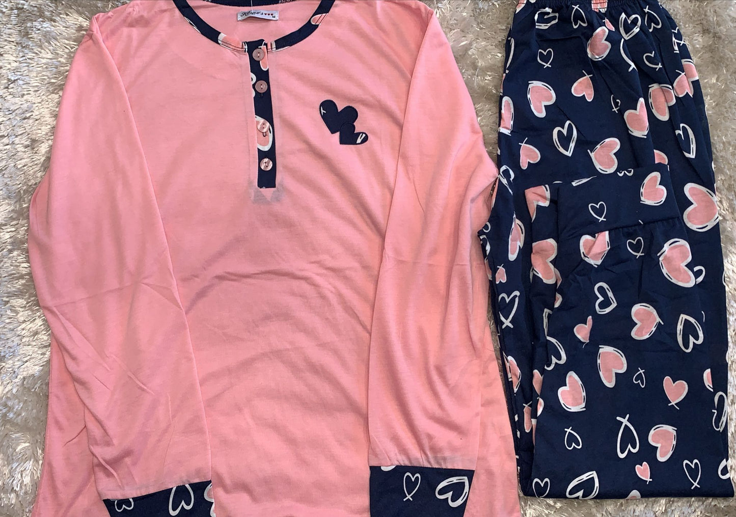 Pigiama donna in cotone con 4 bottoncini fantasia cuori