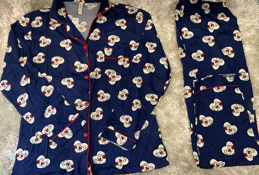 pigiama donna aperto avanti fantasia manine love con taschino lato cuore cotone elasticizzato super comodo per la sua vestibilità
