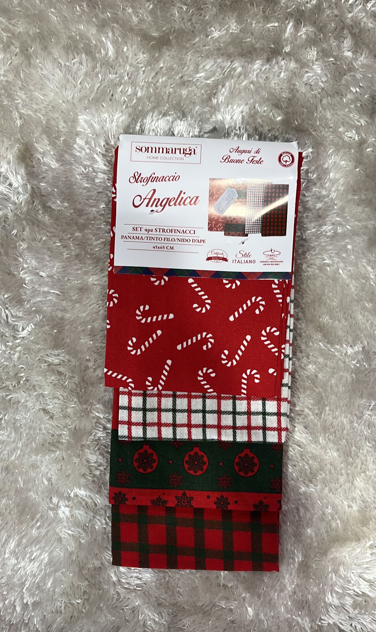 Set 4 pezzi strofinacci natalizi  Panama tinto filo nido d ape  45x65cm
