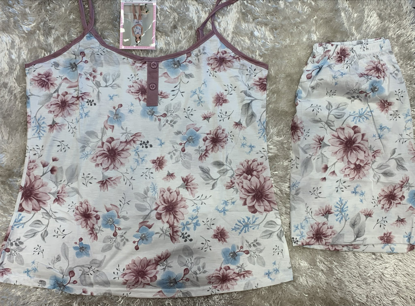 pigiama donna bretellina e pantaloncini in contone  fantasia fiori