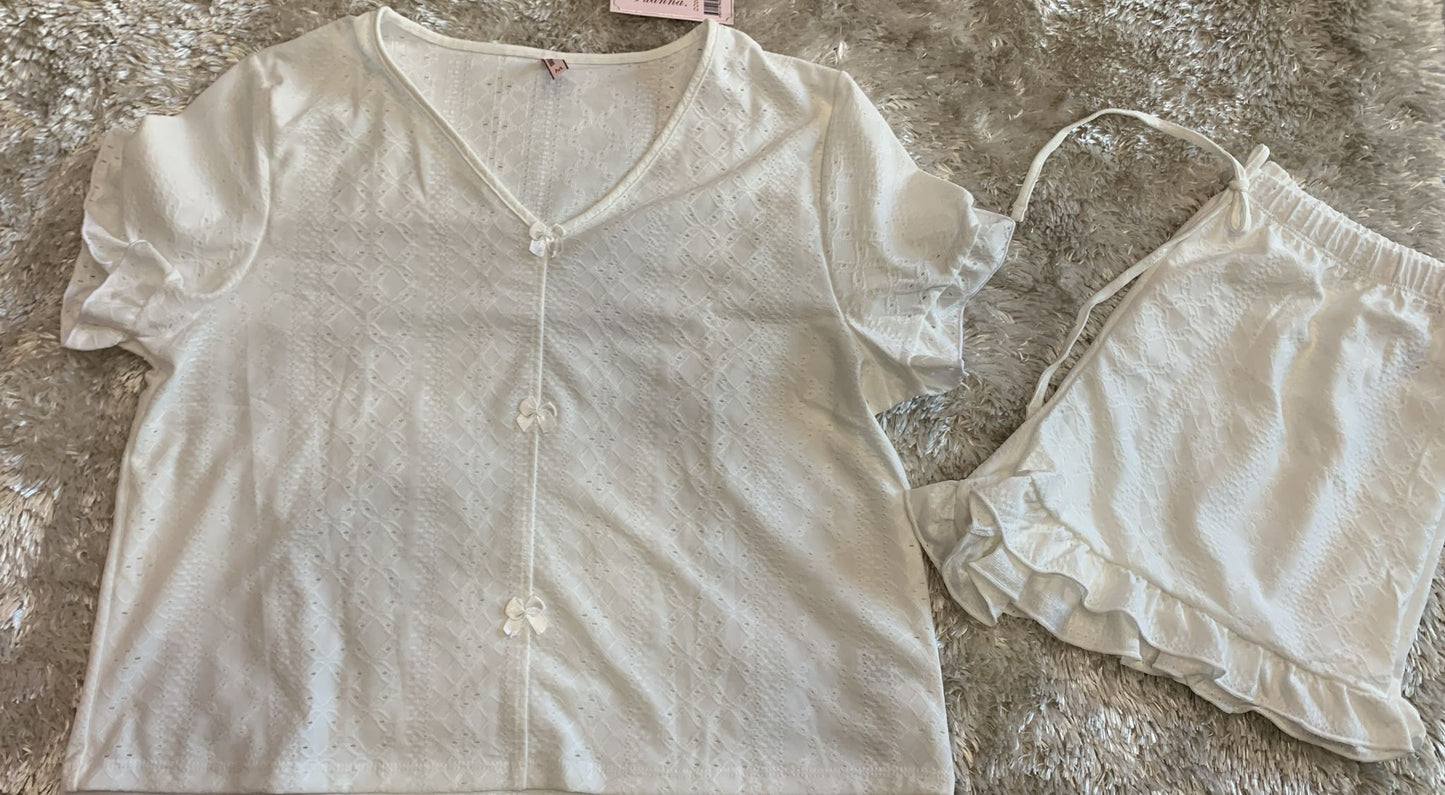 pigiama donna mezza manica con finta apertura e pantaloncini traforato
