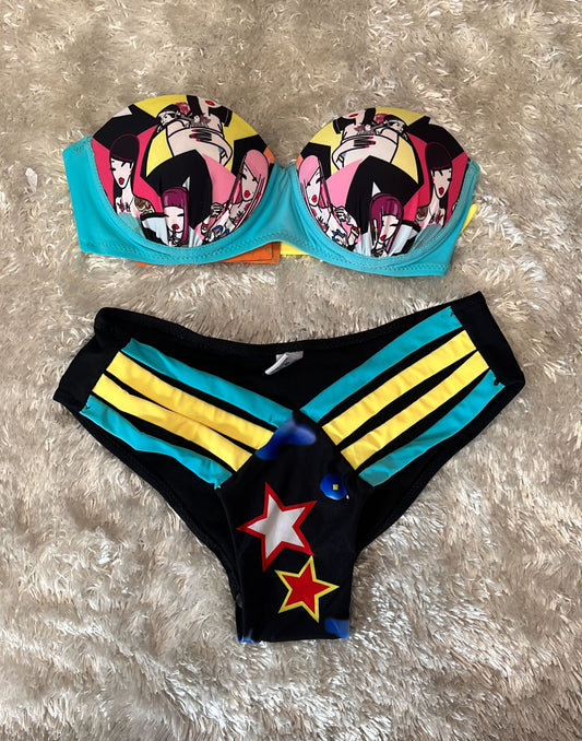 Costume donna a due pezzi  Con coppa e ferretto e slip a V Fantasia Girl