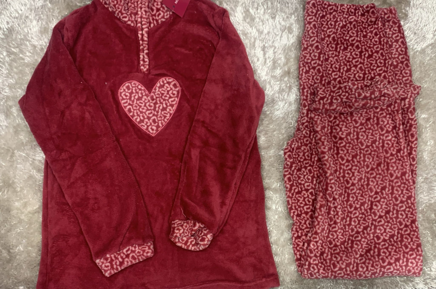 pigiama donna in coral con mezzo collo e zip fantasia cuore leopardato