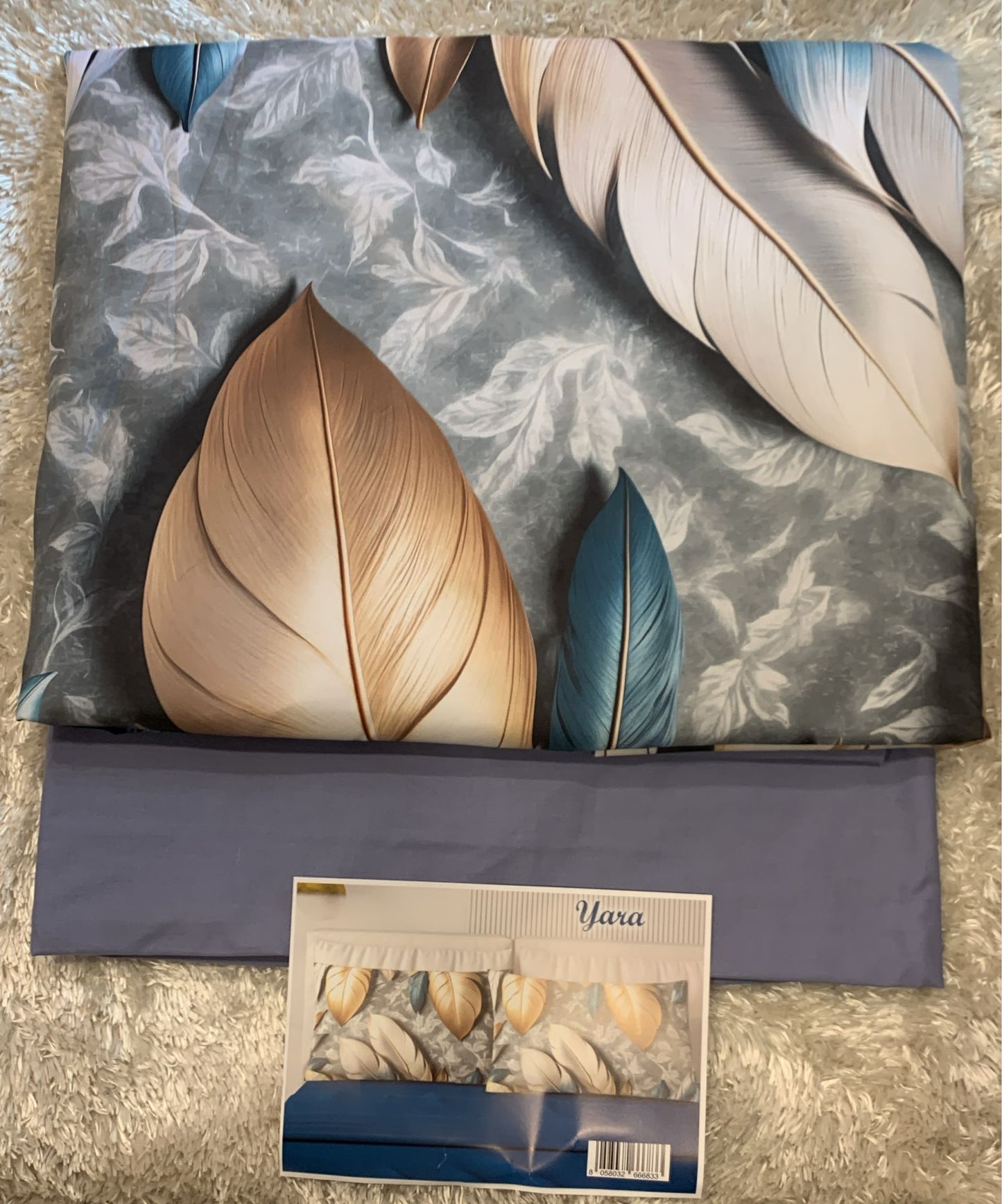 Competo letto matrimoniale in puro cotone con 4 federe fantasia foglie Lenzuola sopra t unita 250x290cm Lenzuola sotto t unita con angoli maxi 175x200 cm 2 federe t unita in puro cotone 52x82 2 federe stampa digitale poliestere 50x80