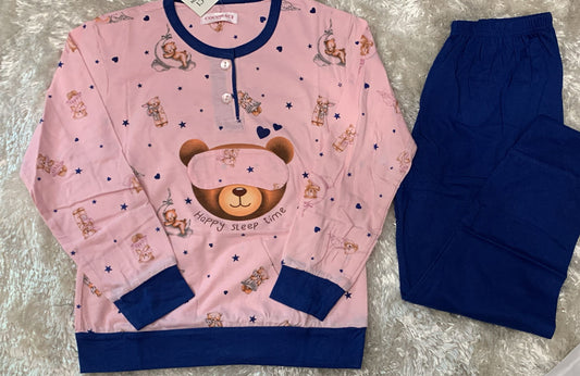 pigiama bimba in cotone con 2 bottoncini fantasia teddy happy